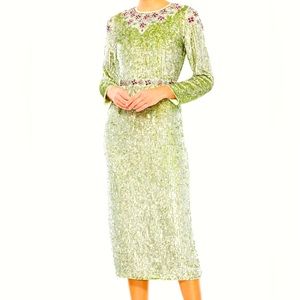 Women's Mac‎ Duggal Dresses Mac Duggal Floral Beaded Tea-Length Dress.